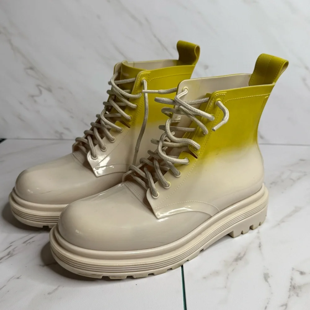Melissa Coturno Jelly Combat Boots Yellow Ombre - Picture 1 of 10
